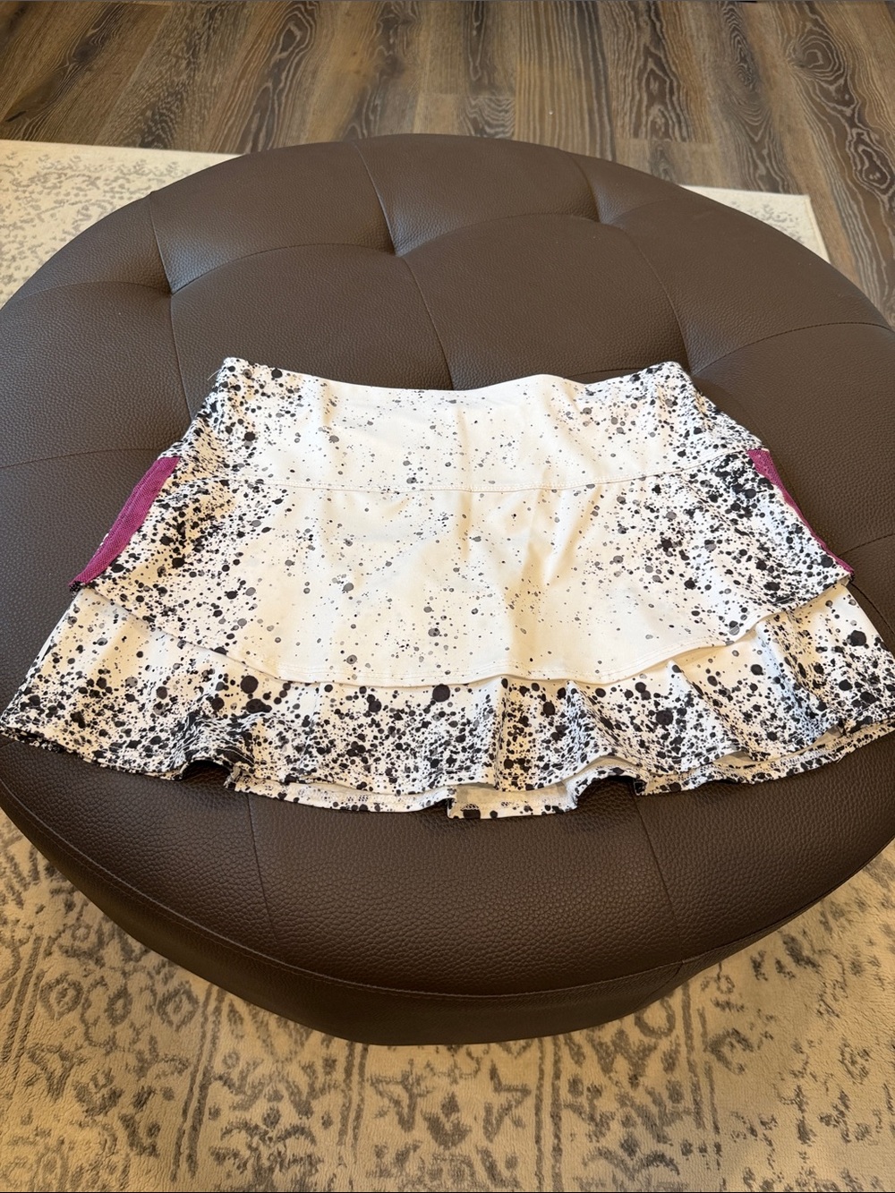 Lucky in Love White Splatter Ruffle Skort with Pink Side Panels